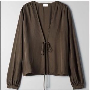 Aritzia Tie-Front Dark Brown Blouse